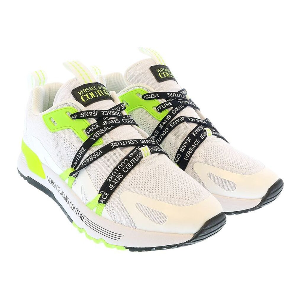 Versace Jeans Couture White Neon Green  Lace Up Fashion Athletic Sneakers